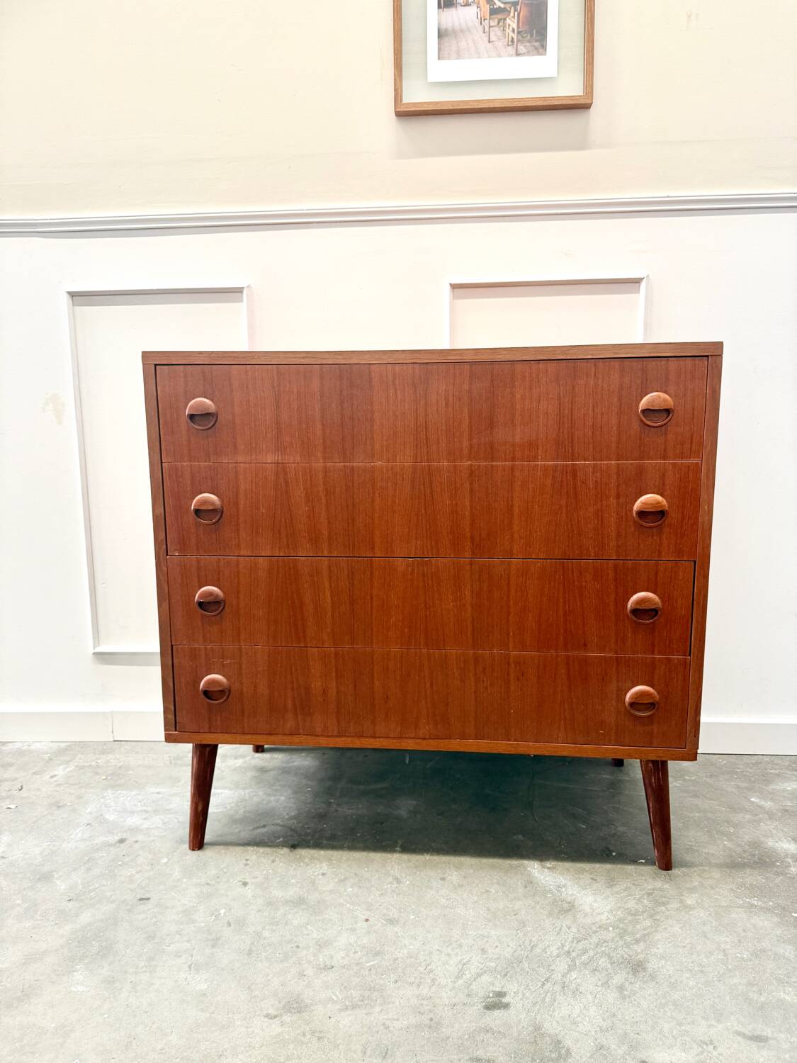 Scandinavian chest of drawers with compass feet