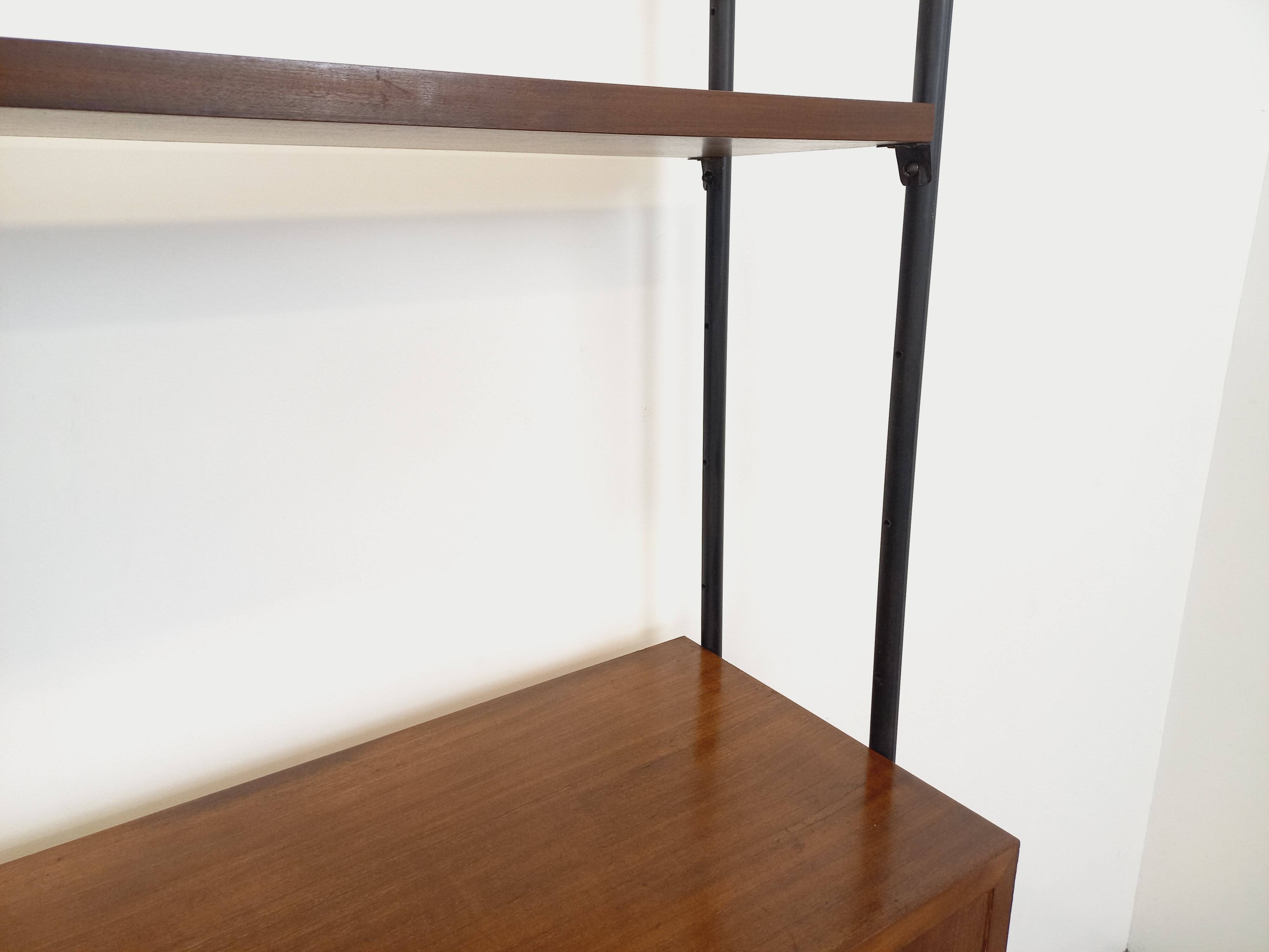 Vintage Italian double modular shelving unit in wood and metal