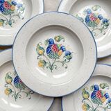 5 Italian speckled earthenware "Tiffany" soup plates - vintage bird motif