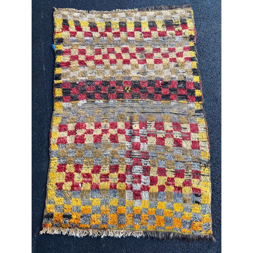 Tapis Tulu turc antique avec motif à carreaux