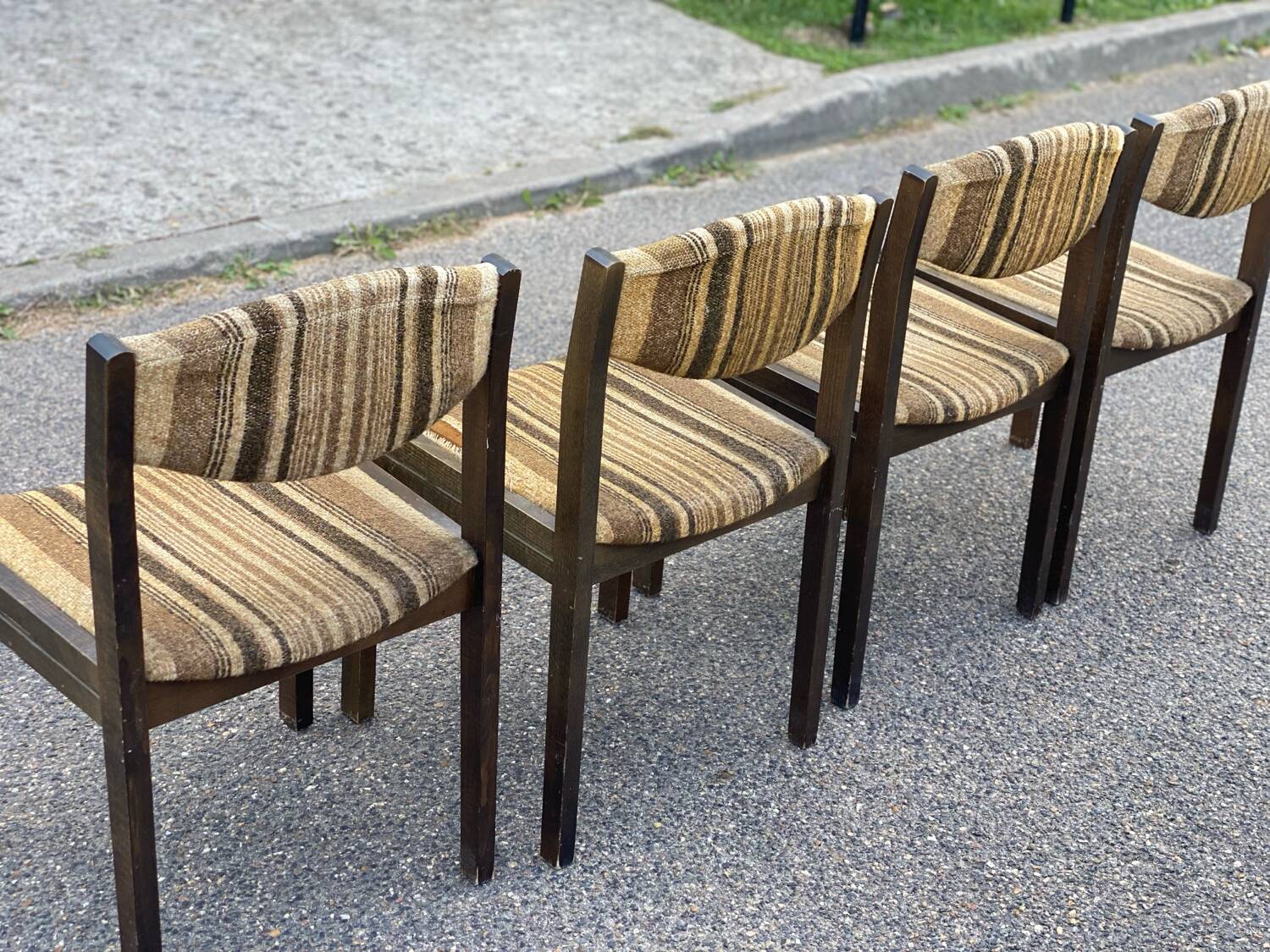 Set of 4 vintage Scandinavian Self chairs in solid wood and wool