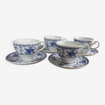 Set of 4 blue cups and saucers from Johnson Bros - England, 1970
