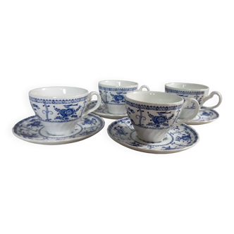 Set of 4 blue cups and saucers from Johnson Bros - England, 1970