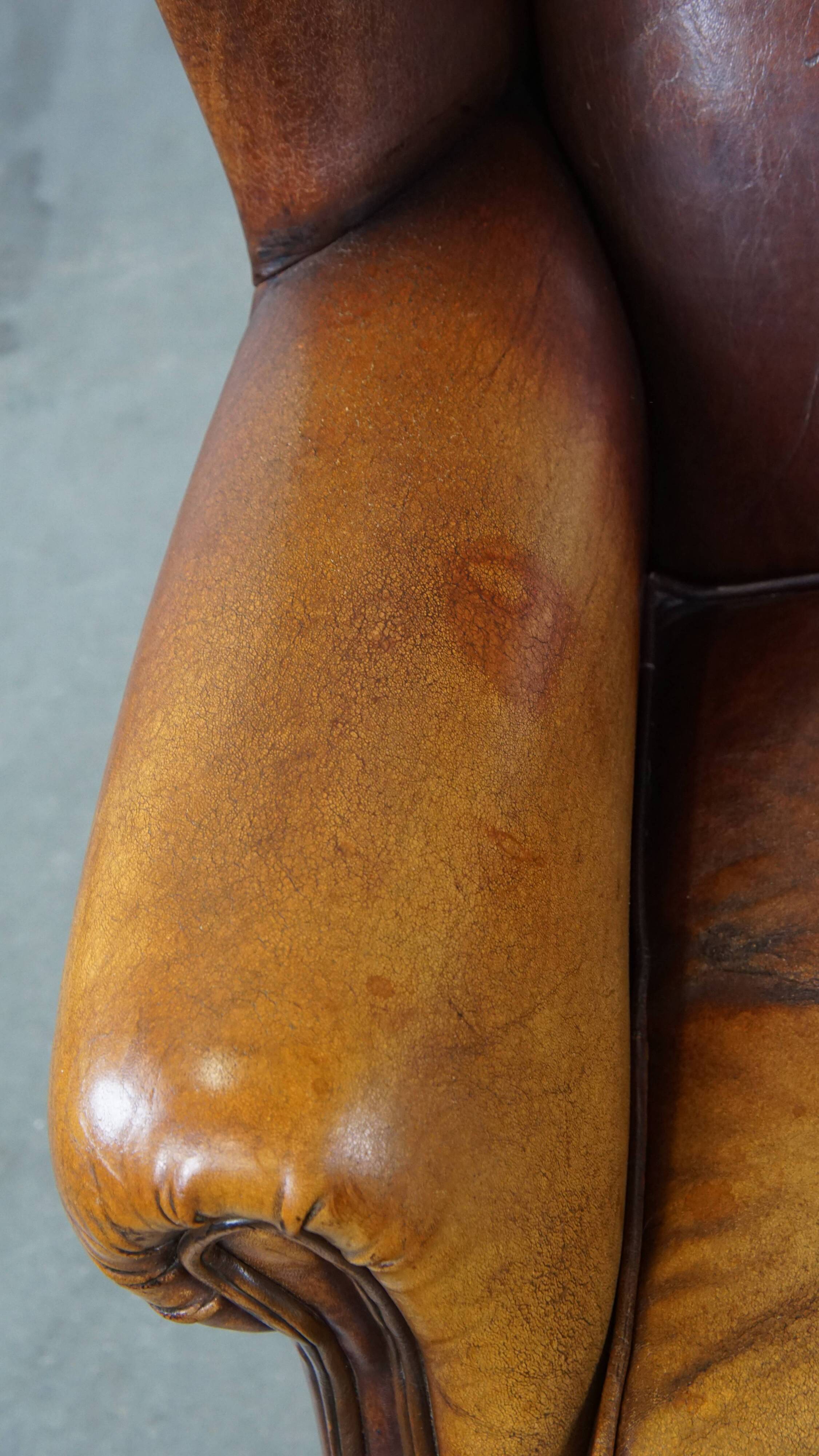 Vintage Sheepskin Leather Wingback Chair