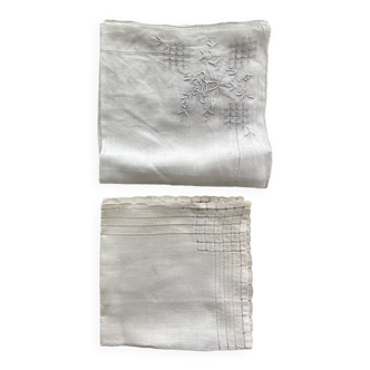 Set of 2 antique embroidered handkerchiefs or tea towels