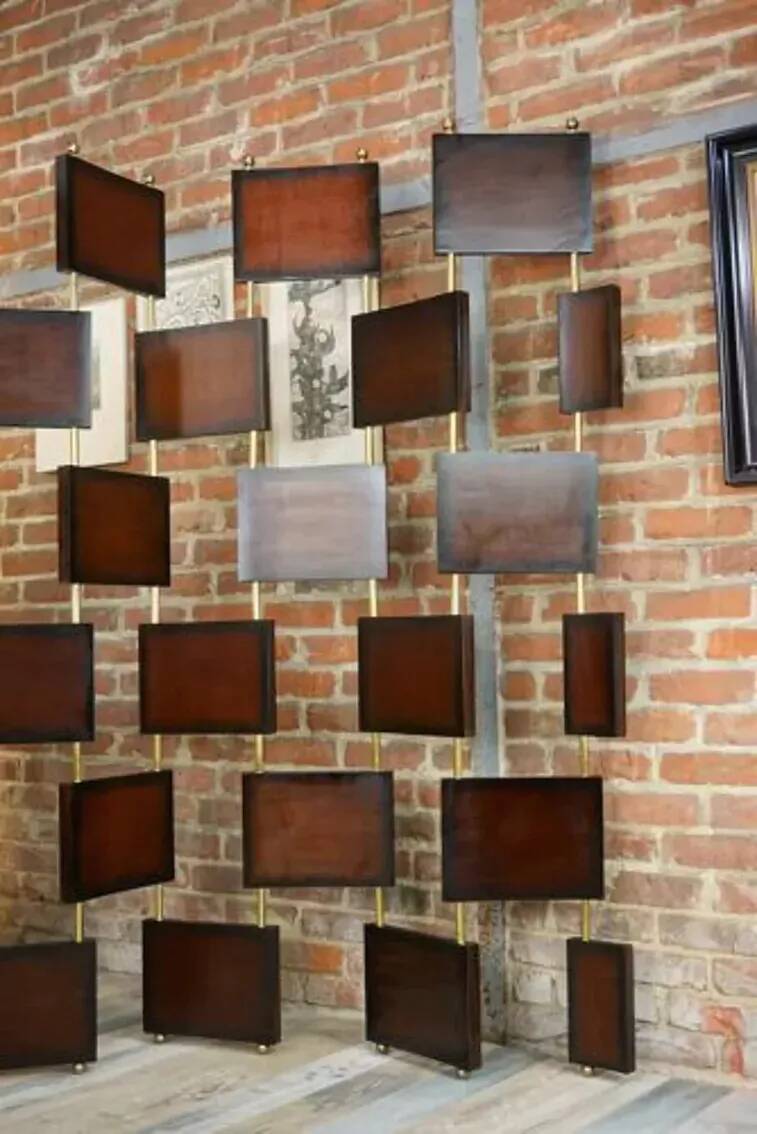 Vintage screen in wood and brass