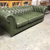 Chesterfield green leather sofa