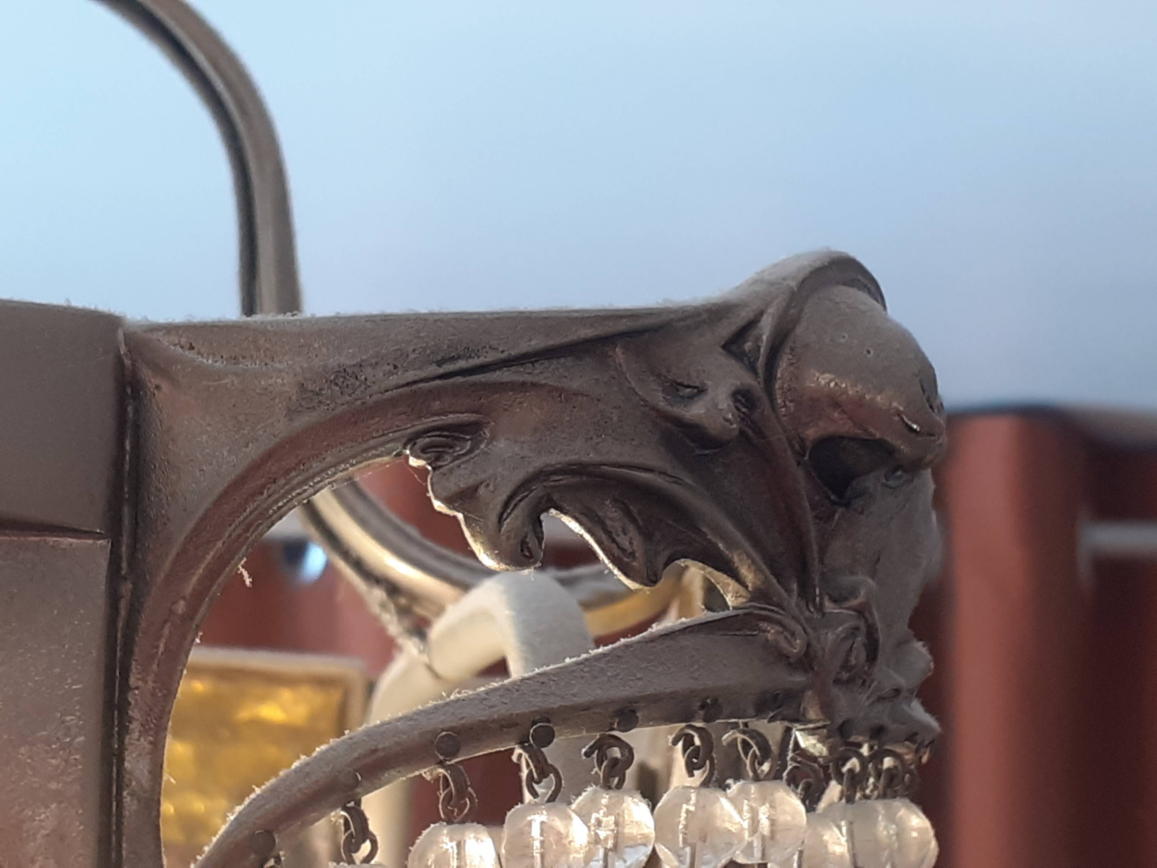 Art Nouveau Guimard style chandelier in nickel-plated bronze