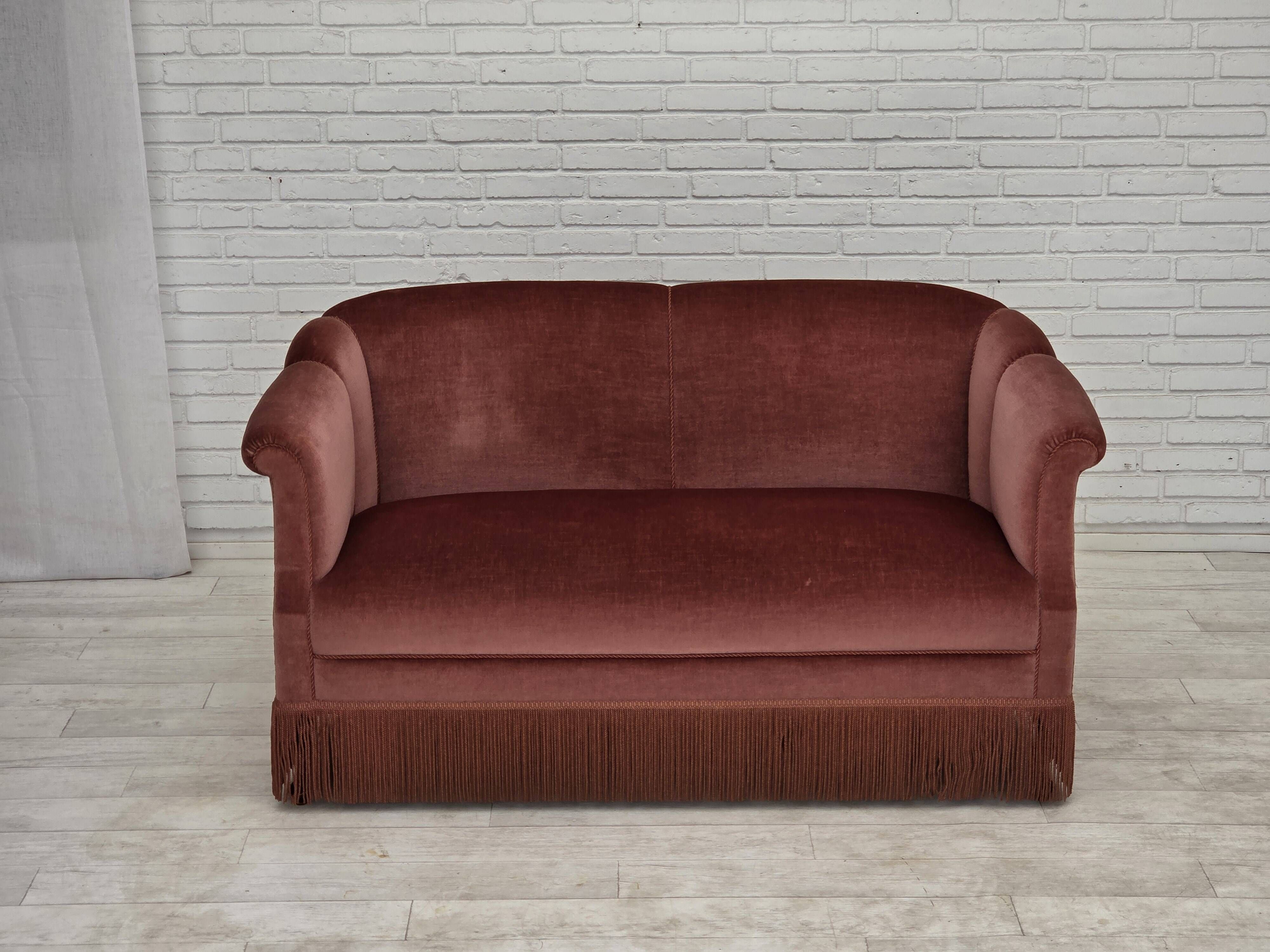 1960s, Danish 2-seater sofa, original pink furniture velour.