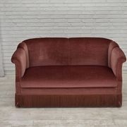 1960s, Danish 2-seater sofa, original pink furniture velour.