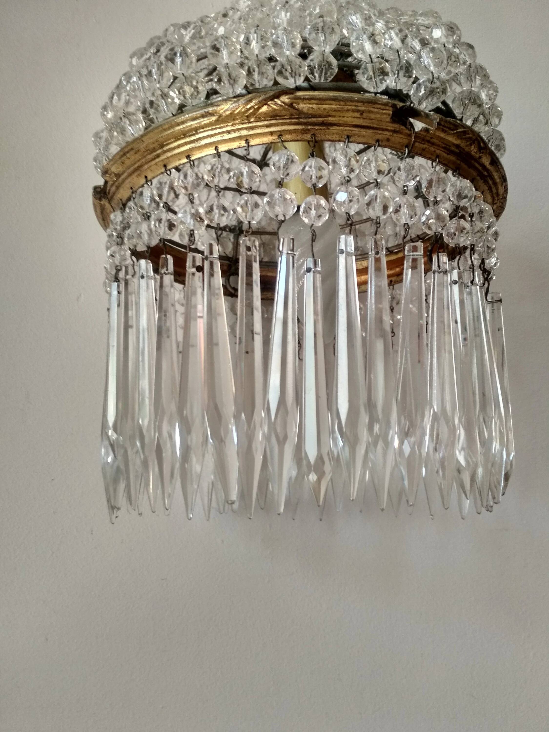 Brass hot air balloon pendant light with crystal drops