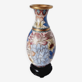 Small Cloisonné Vase with ebony wood base