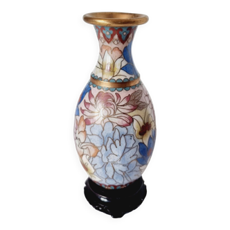 Petit Vase Cloisonné avec base en bois d'ébène