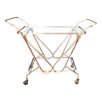 Vintage Brass Serving Cart with Glass Shelves, Italy