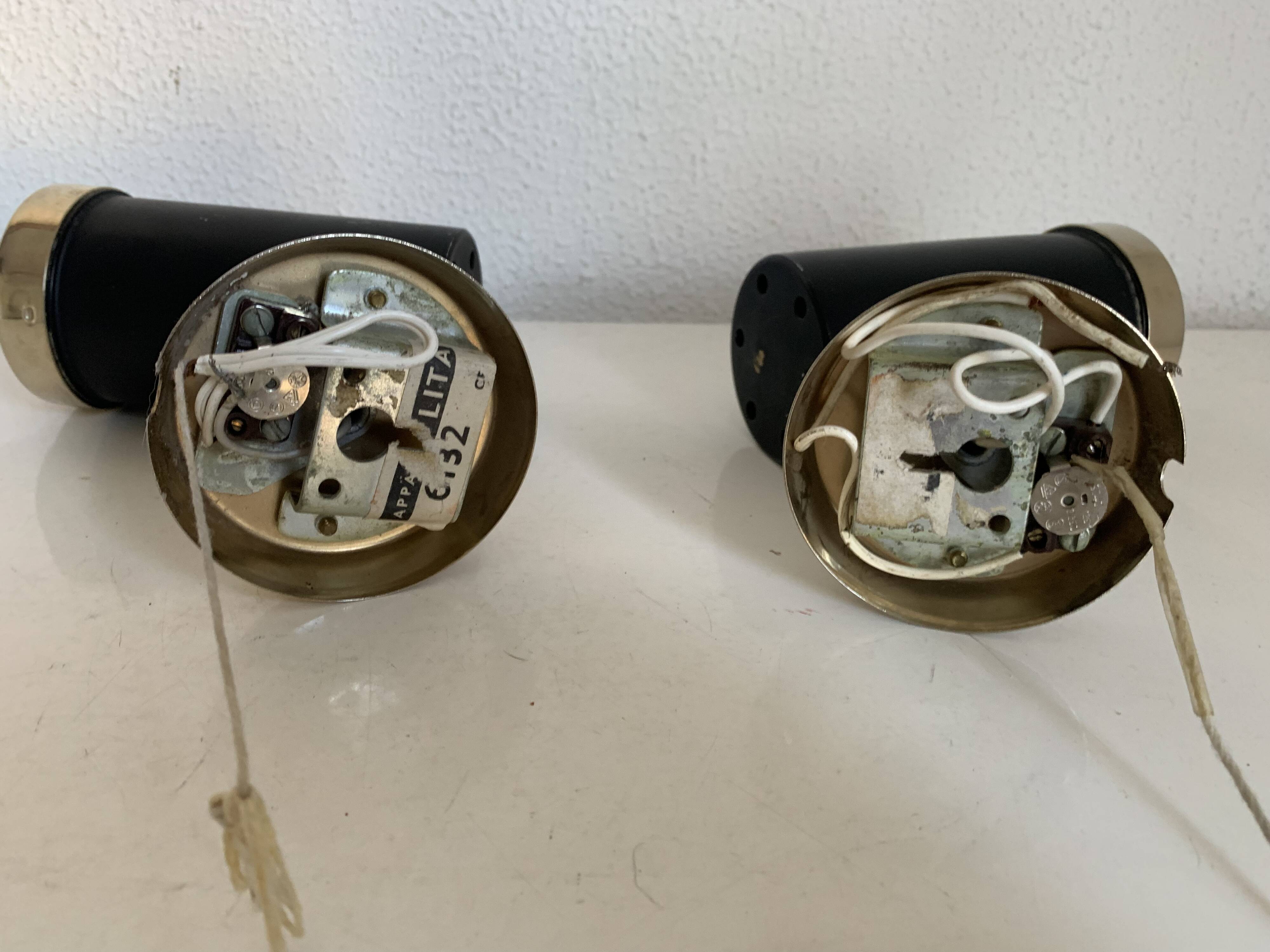 Pair of vintage 1950s Lita Zodiac spotlights by Jacques Biny, black and gold - 16 x 13