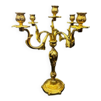 Very large five-light candelabra, in the Louis XV rocaille style, made of gilt bronze.