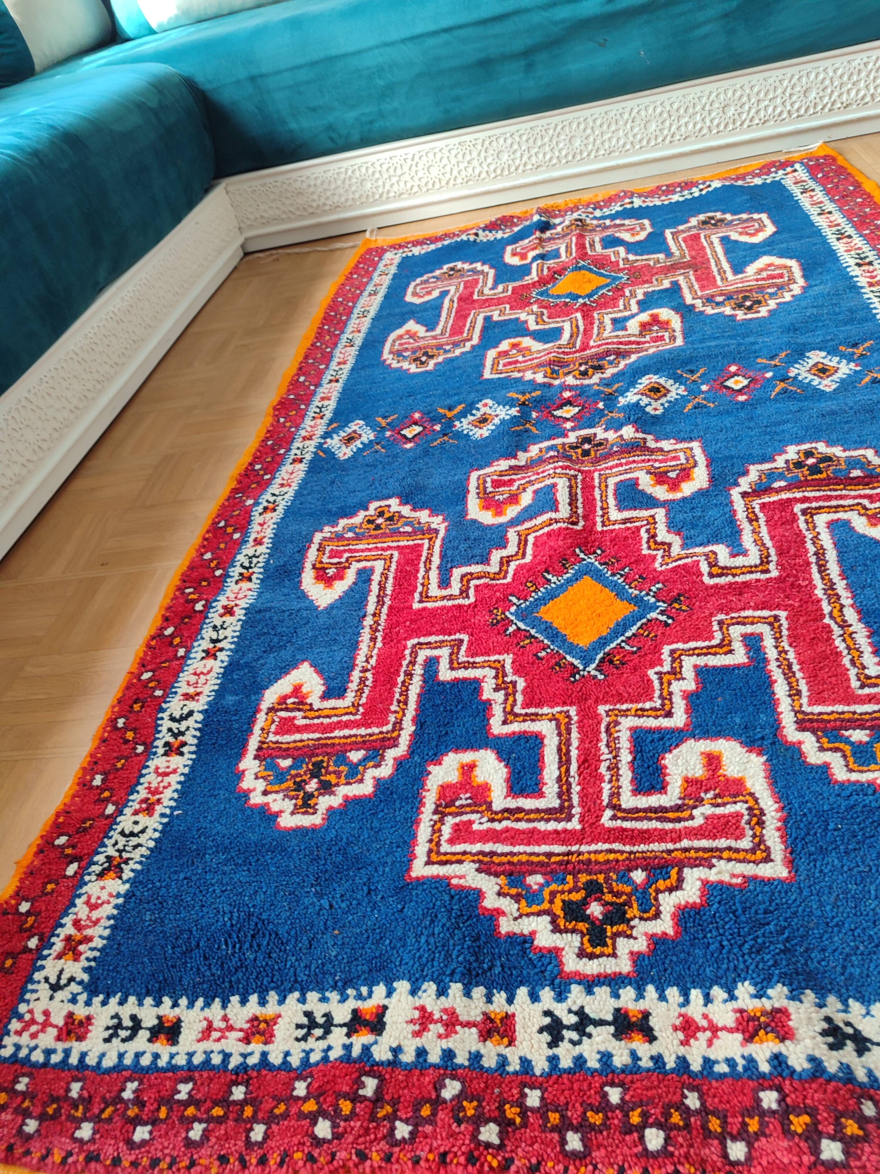 Handmade Berber Rug Blue Majorelle & Red - 112 x 200 cm
