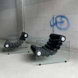 Fauteuil Hyaline en cuir et verre par Fabio Lenci pour Comfortline, Italie années 60
