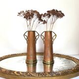 Pair of GBN art deco copper and brass vases