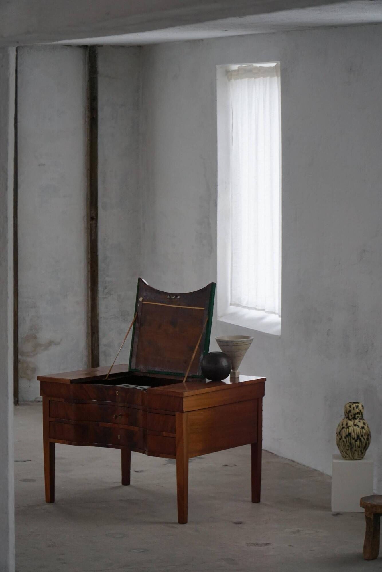 Antique mahogany desk, custom-made by a Danish cabinetmaker, early 1900s.