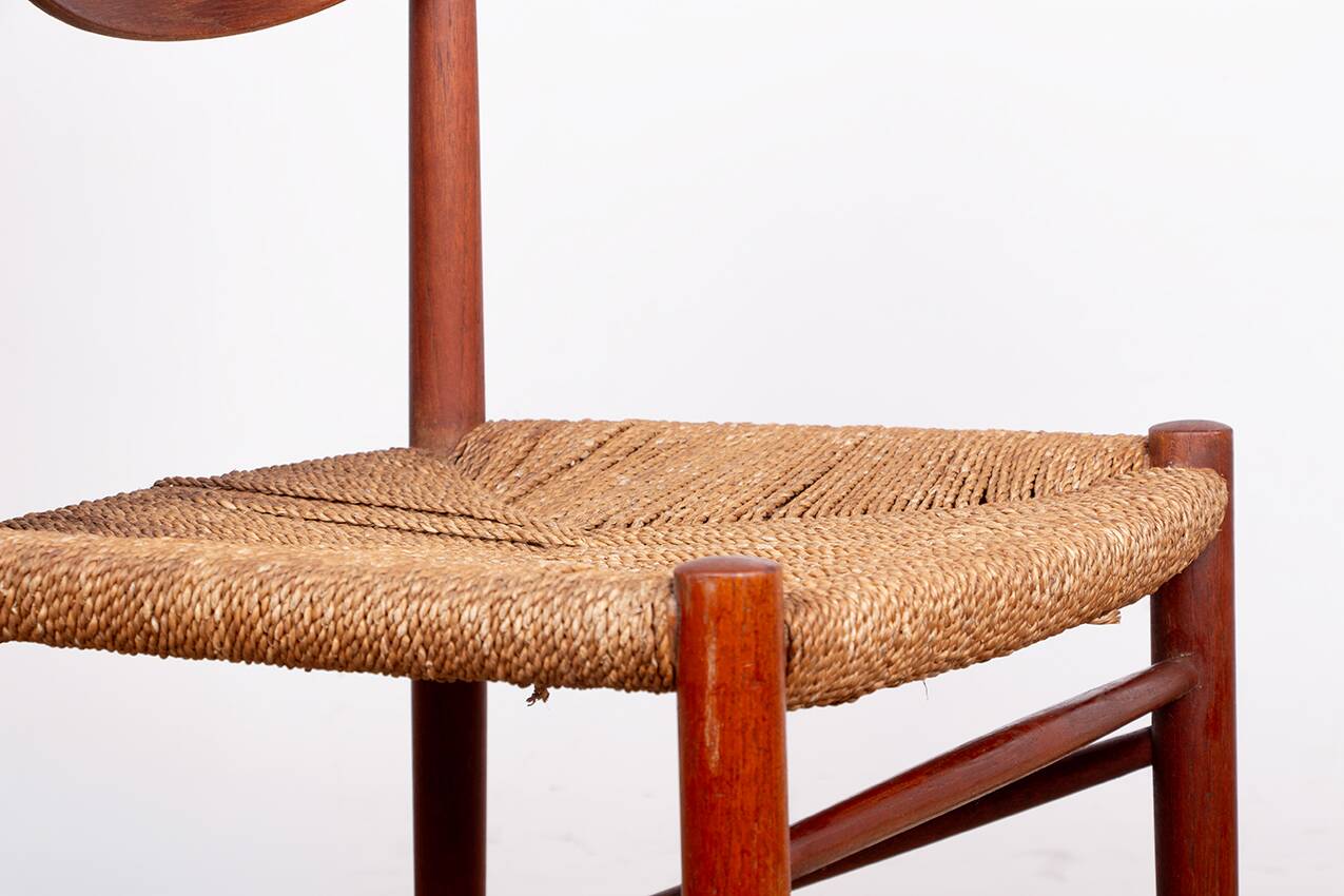 6 Danish chairs in teak and sea rush, model 316 by Peter Hvidt 1960.