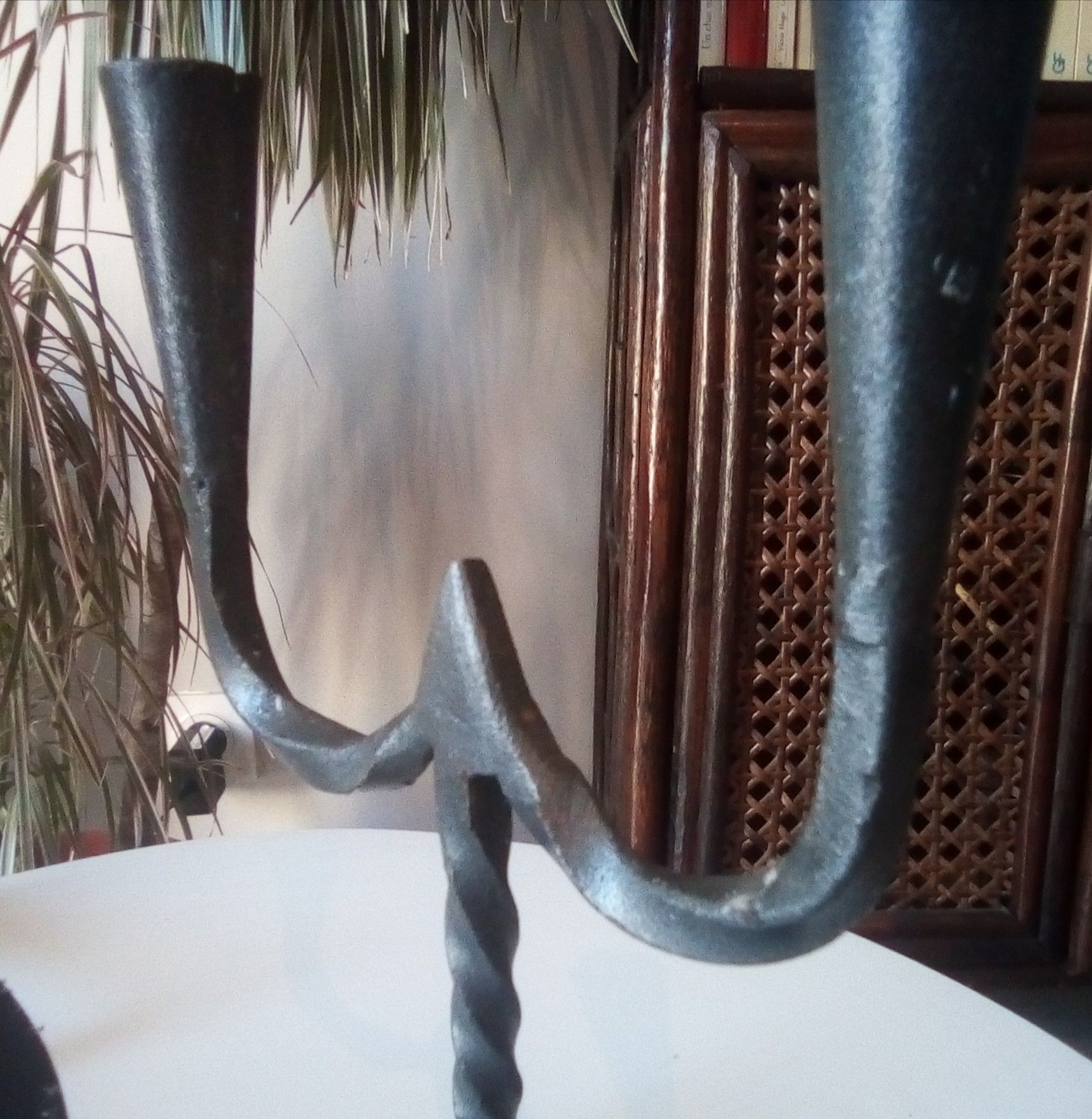 Pair of ancient wrought iron chandeliers in medieval high era 17th century