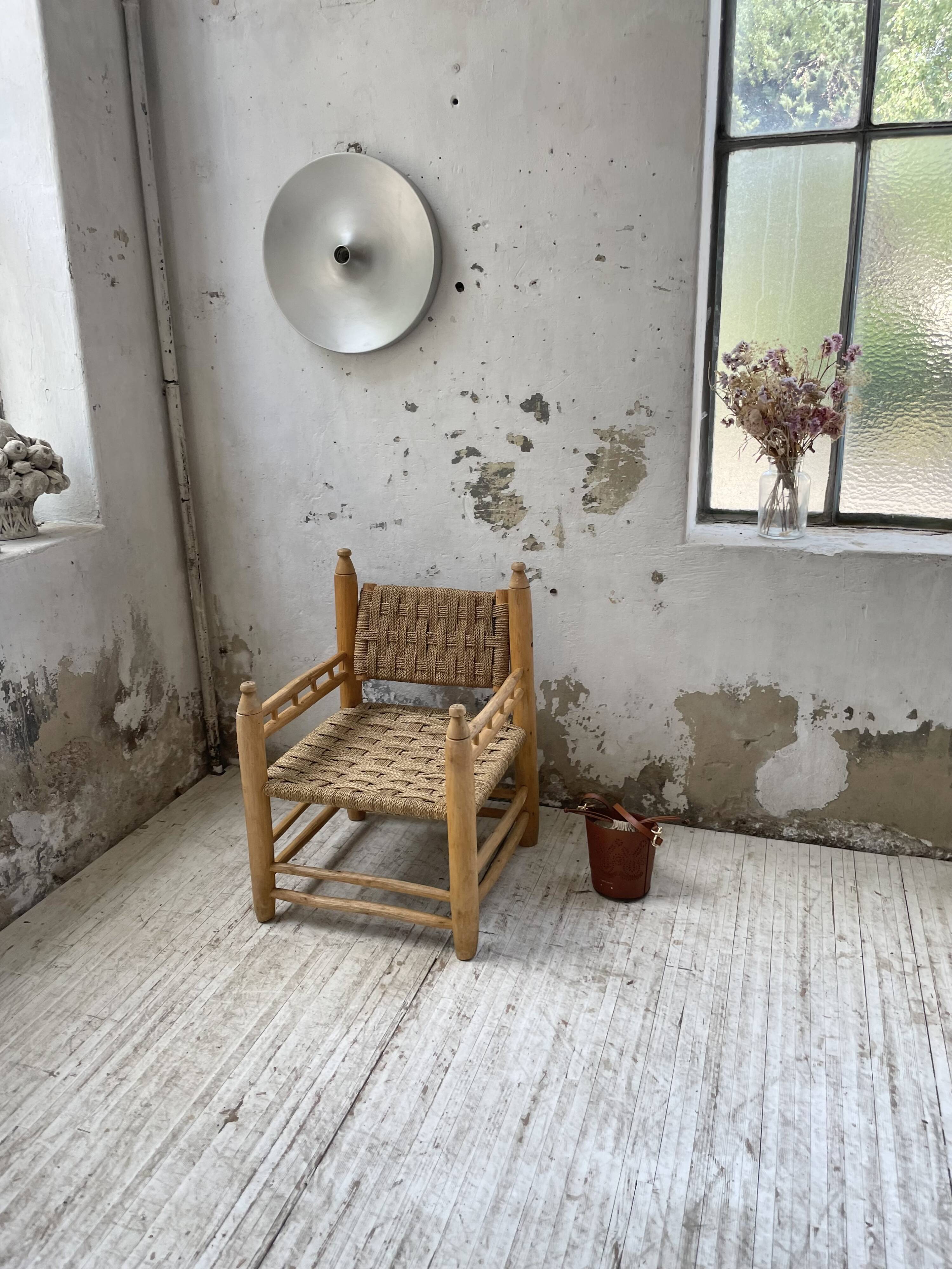 Moroccan wooden and rope armchair