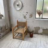 Moroccan wooden and rope armchair