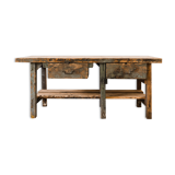 Green wooden workbench – 2 drawers