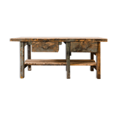 Green wooden workbench – 2 drawers