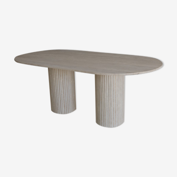 Oblong dining table - Olya - in natural travertine