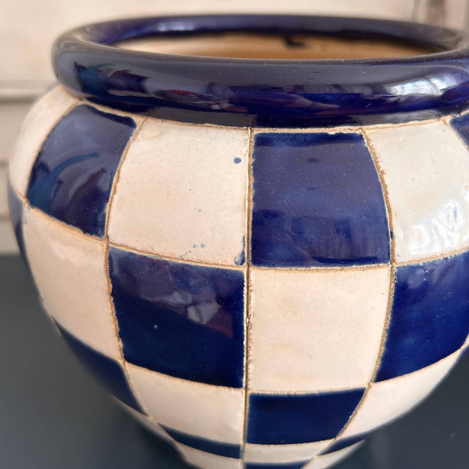 Vase, flowerpot with checkerboard decoration