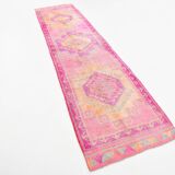 3x12 Vintage Pink & Orange Vintage Runner Rug, 90x359Cm