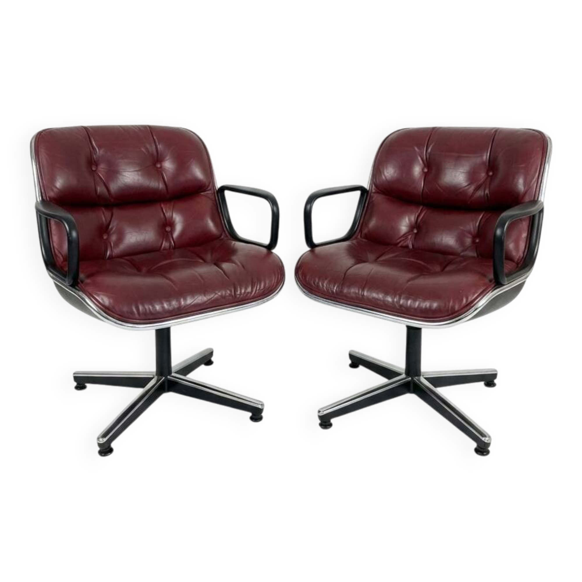 Pair of Executive Armchairs Charles Pollock Knoll Burgundy Leather 1970