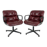 Pair of Executive Armchairs Charles Pollock Knoll Burgundy Leather 1970