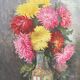 French Vintage signed oil painting of flowers