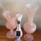 Trio de vases soliflore opaline et verre