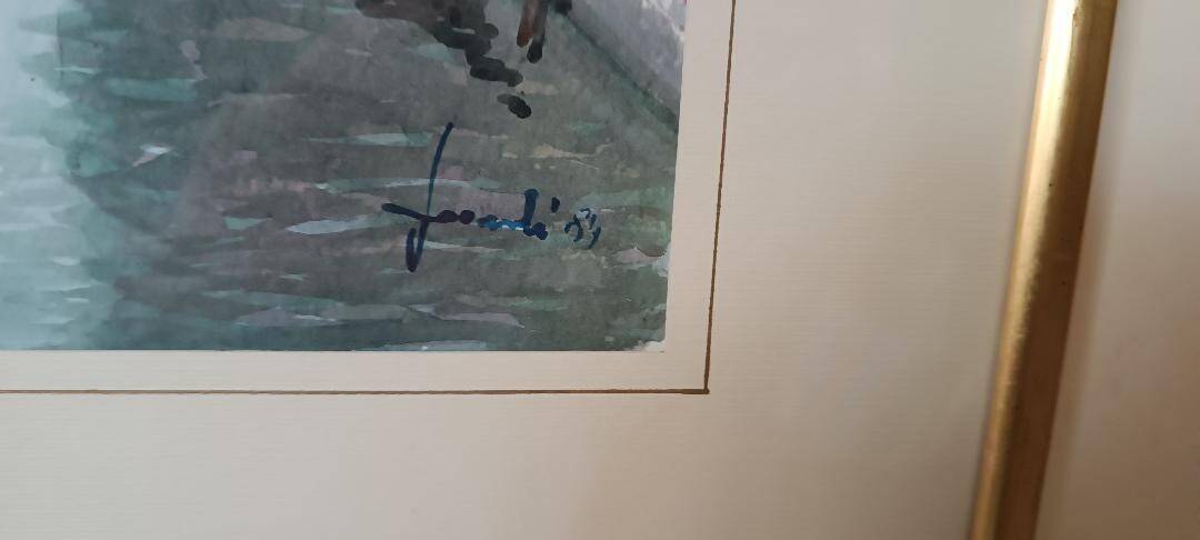 Watercolor depicting a glimpse of a canal in Venice or Chioggia signed