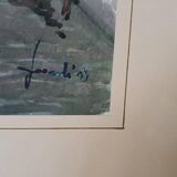 Watercolor depicting a glimpse of a canal in Venice or Chioggia signed