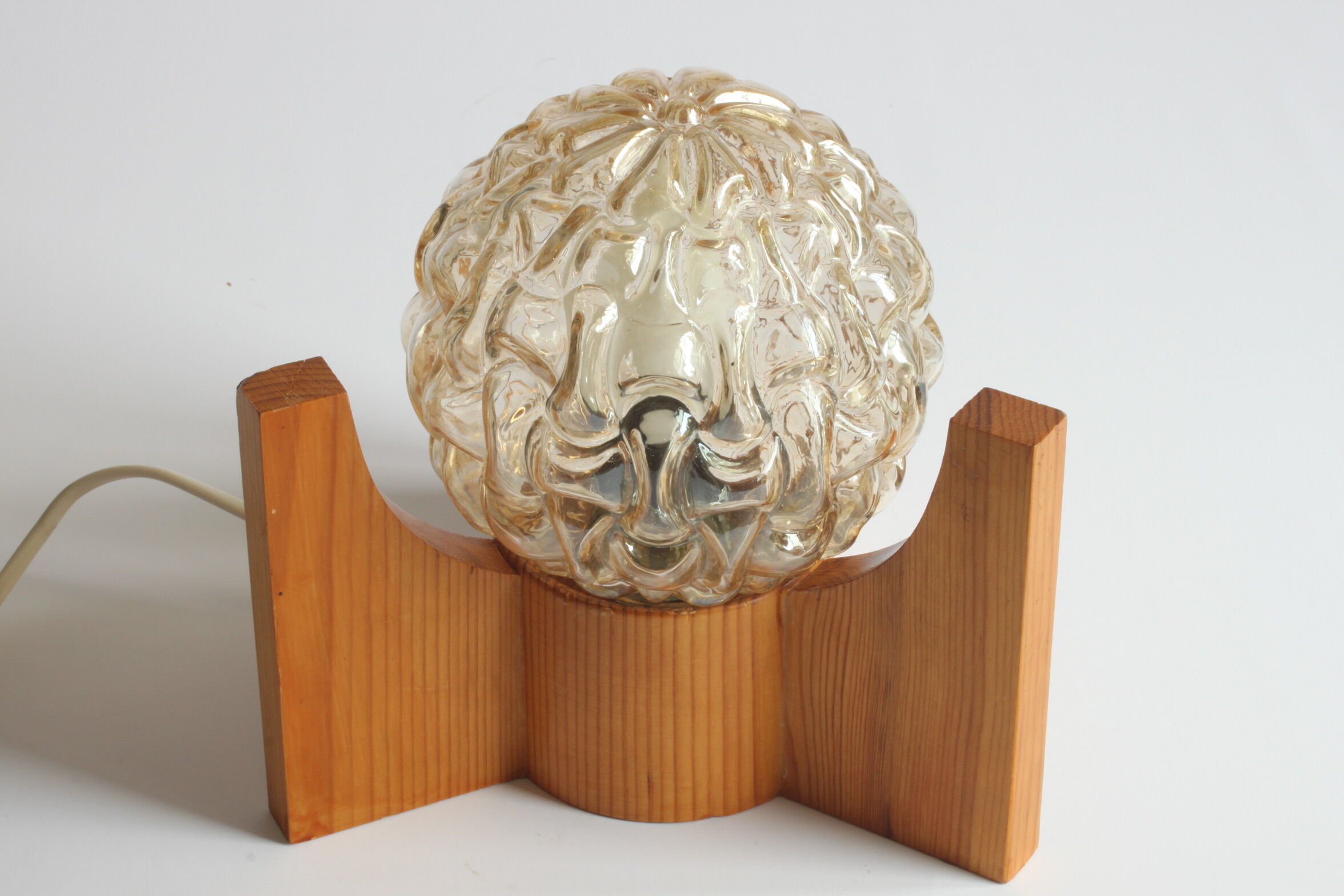 Textured glass ball space age lamp wooden table lamp, 1970s