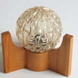 Textured glass ball space age lamp wooden table lamp, 1970s
