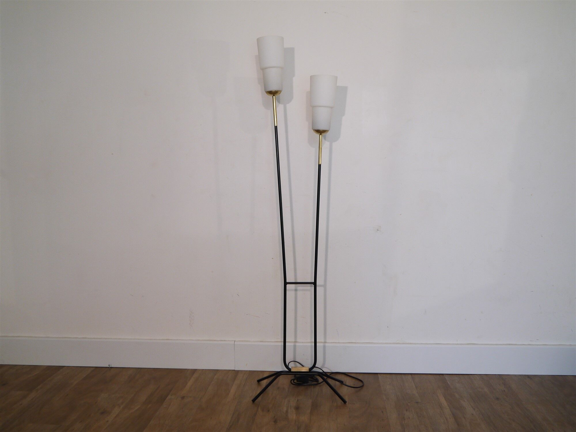 Floor lamp 1950 in brass metal and opaline