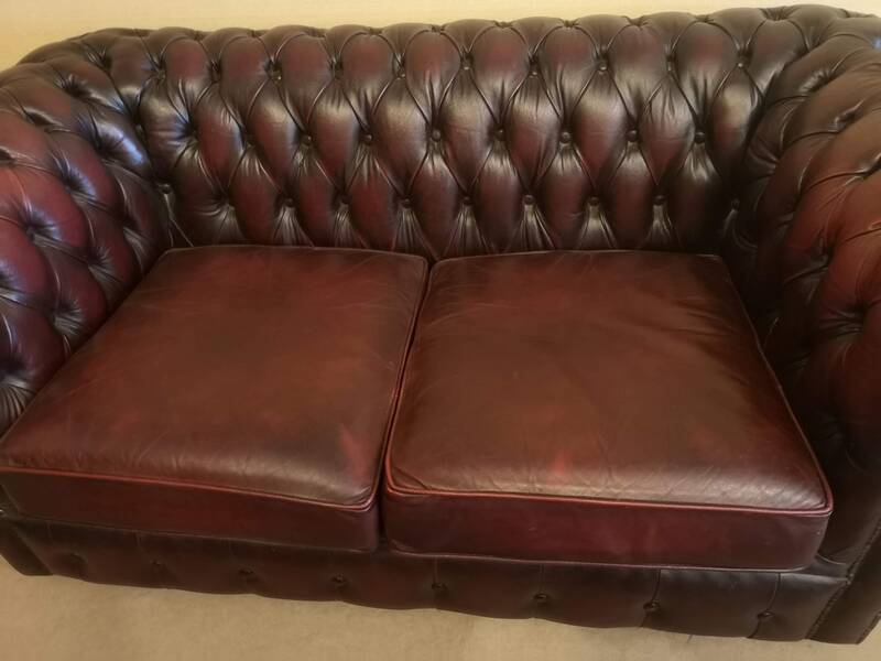 Burgundy leather chesterfield sofa two seater