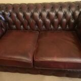 Burgundy leather chesterfield sofa two seater