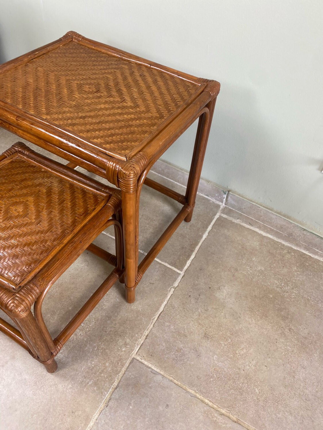 Nest of tables in rattan