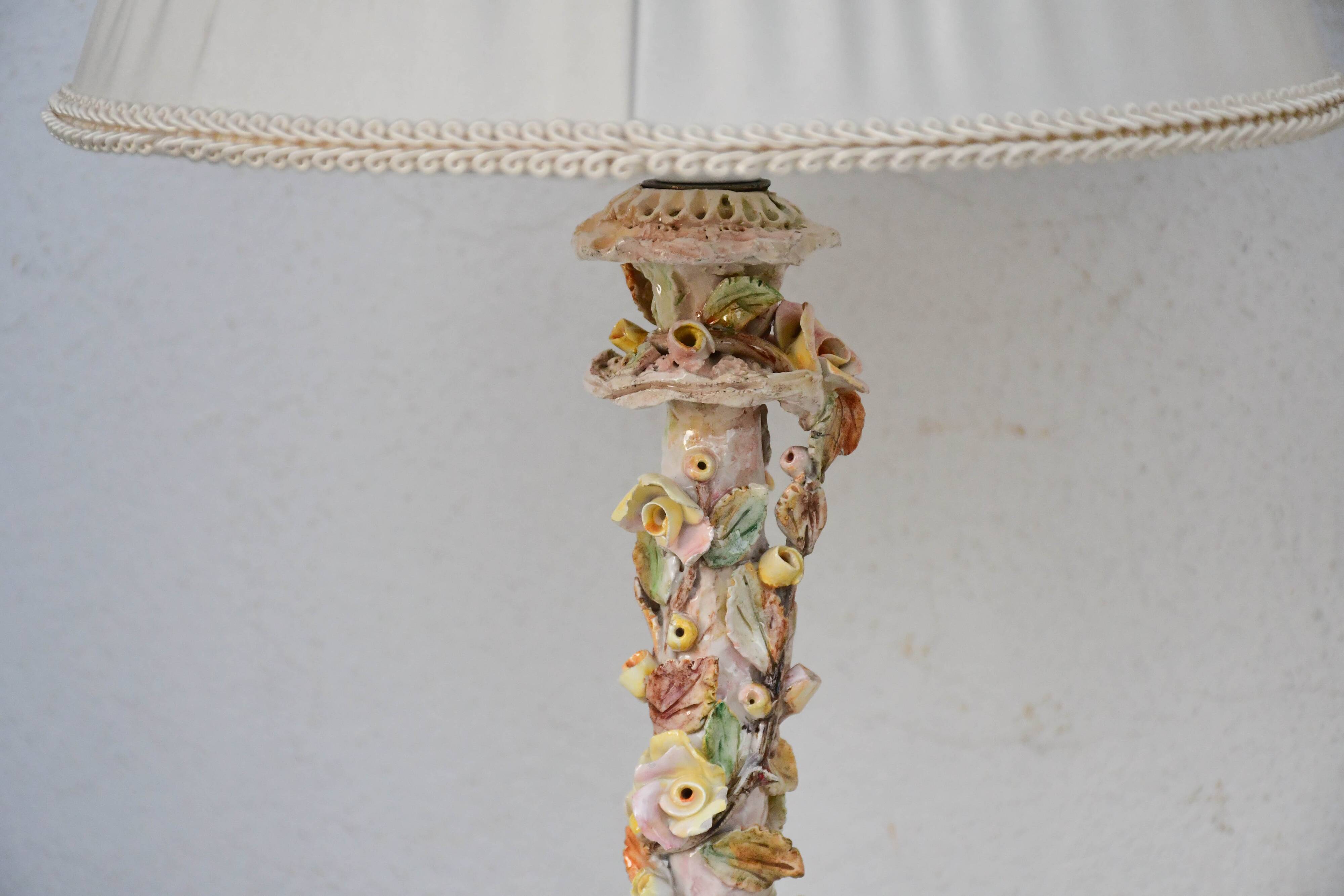 Set of 2 midcentury Italian ceramic floral table lamps