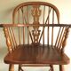 Mid century solid oak lyre-back Windsor elbow armchair, 1960s