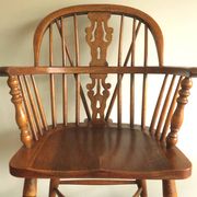 Mid century solid oak lyre-back Windsor elbow armchair, 1960s