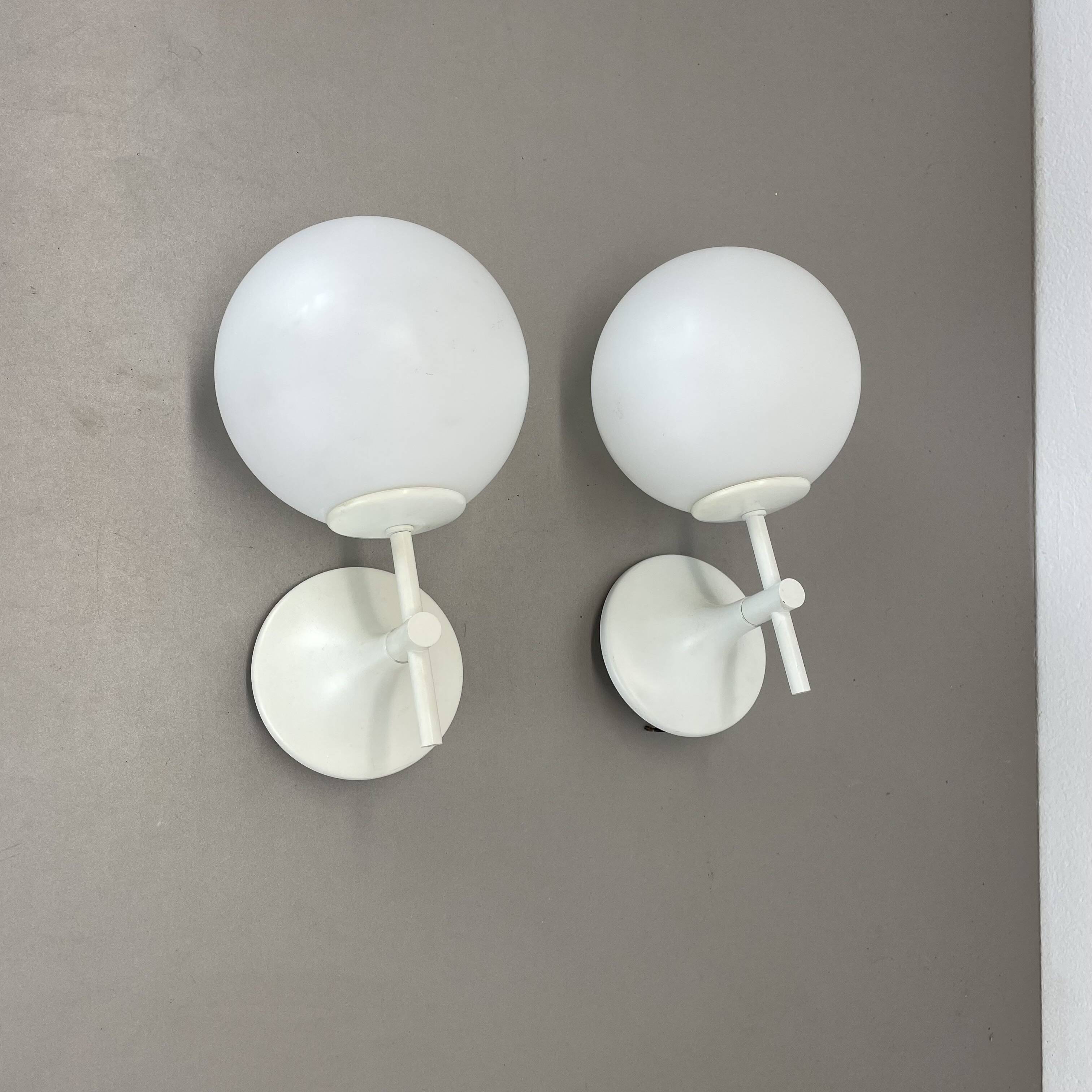 Set of Two white Ball Wall Lights by E. R. NEELE for Temde, Switzerland, 19