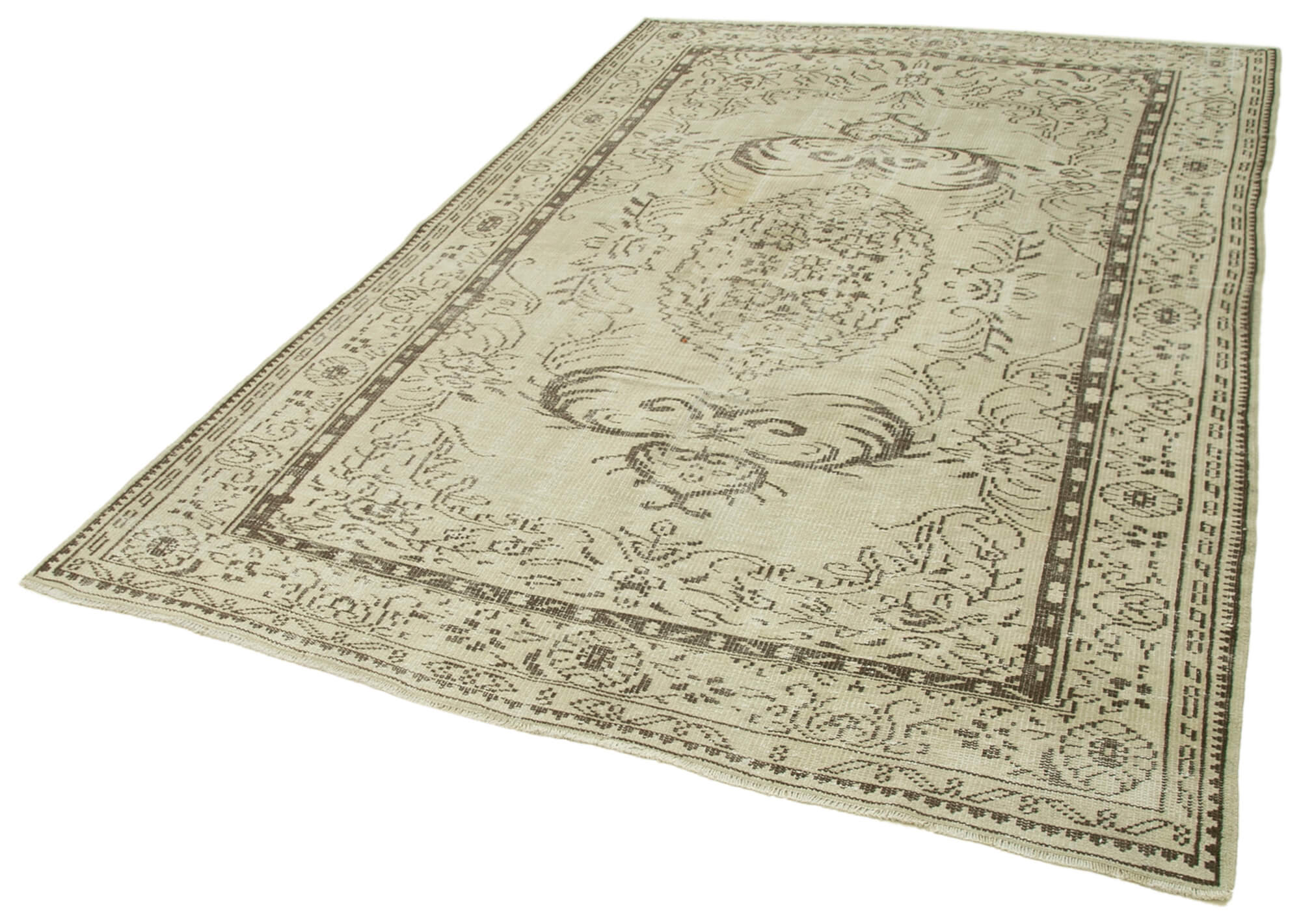 Handmade antique oriental beige carpet 186 cm x 265 cm